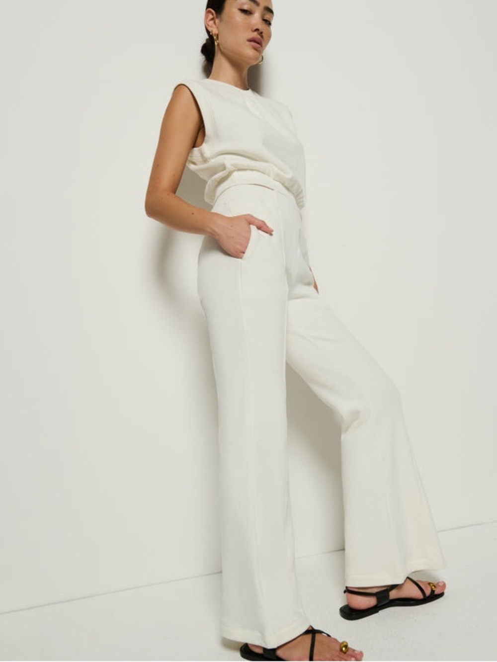 Nation LTD Los Angeles Cotton Reese Sweatpants Ivory Wide Leg Lounge Pant Small